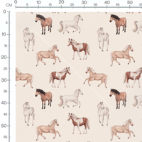 Tissu - Chevaux variés sur fond beige