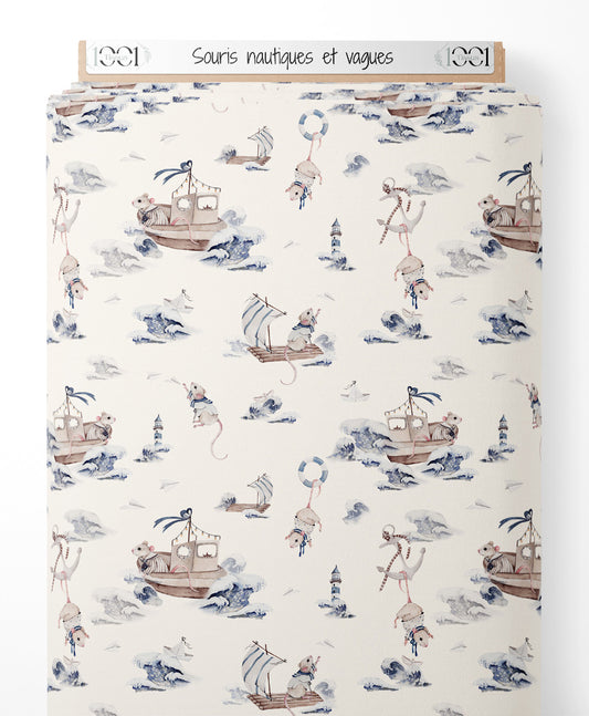 Tissu - Souris nautiques et vagues