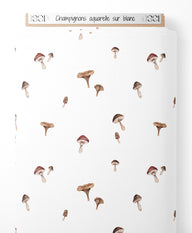 Tissu - Champignons aquarelle sur blanc