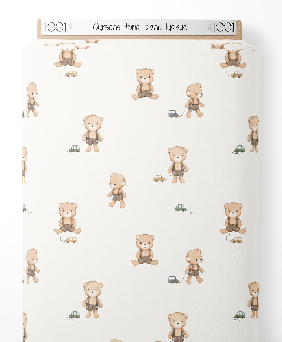 Tissu - Oursons sur fond blanc ludique
