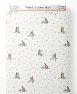 Tissu - Renards et plumes bleues