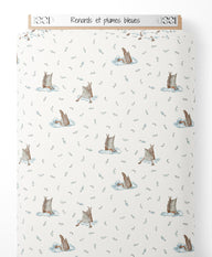 Tissu - Renards et plumes bleues