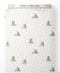Tissu - Renards et plumes bleues