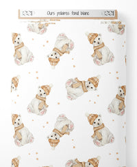 Tissu - Ours polaires sur fond blanc