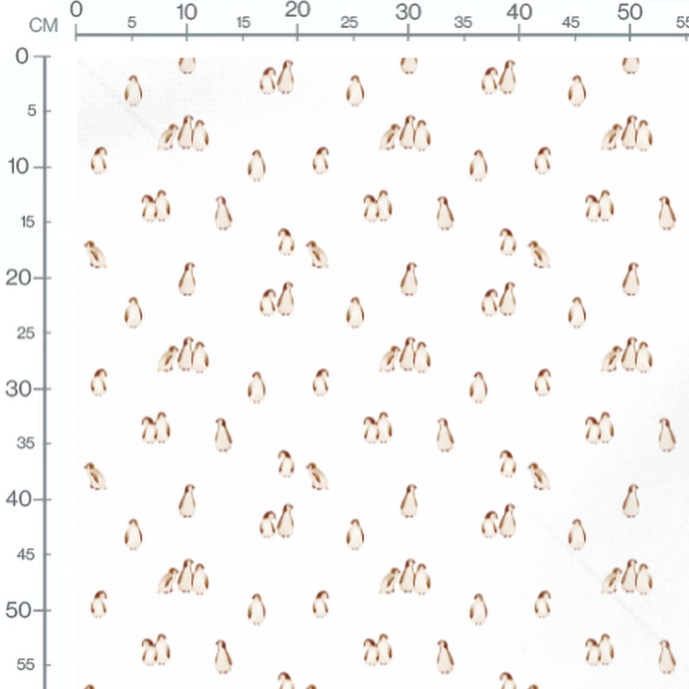 Tissu - Pingouins marron sur blanc