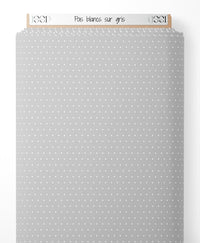 Tissu - Pois blancs sur gris
