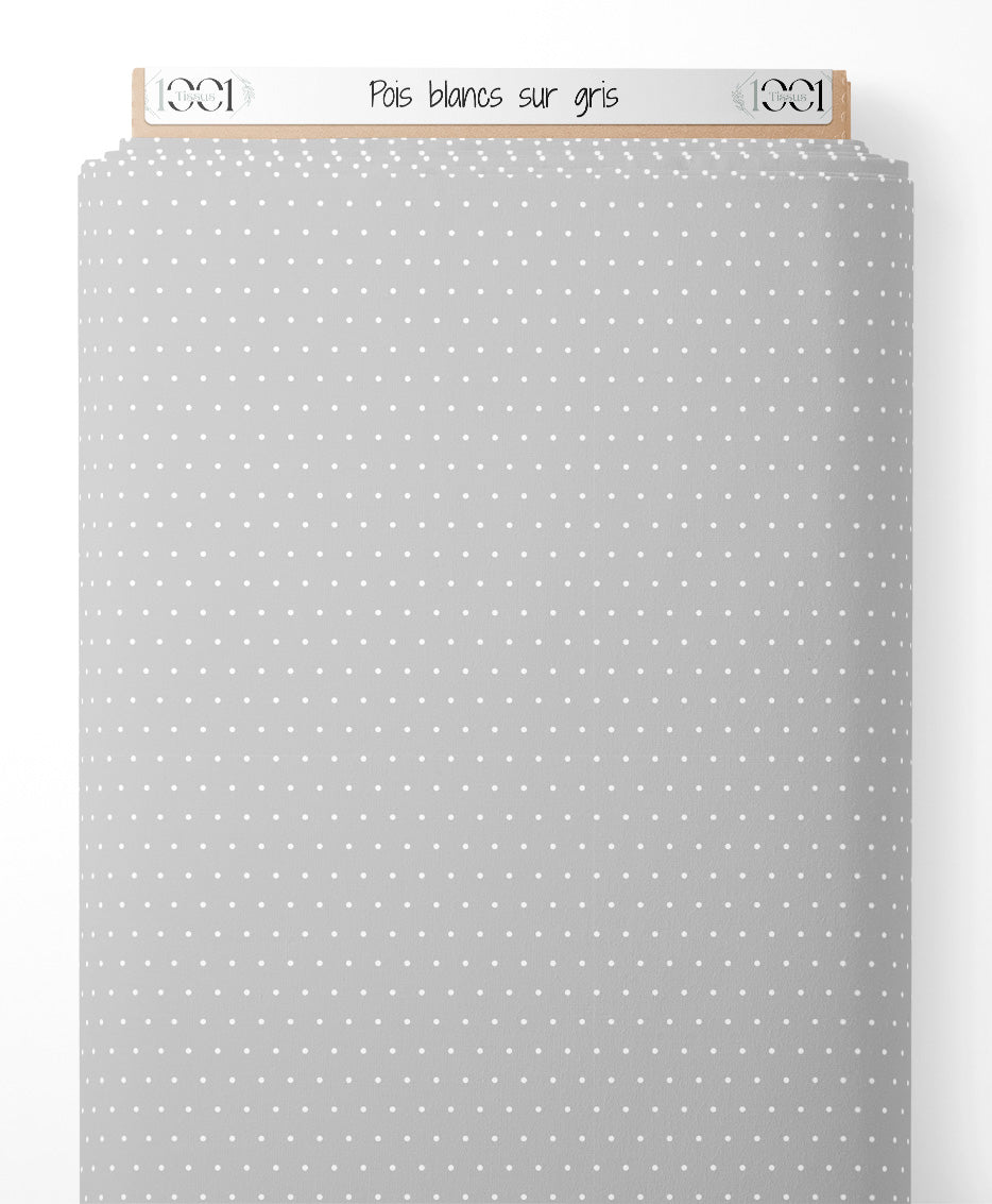 Tissu - Pois blancs sur gris