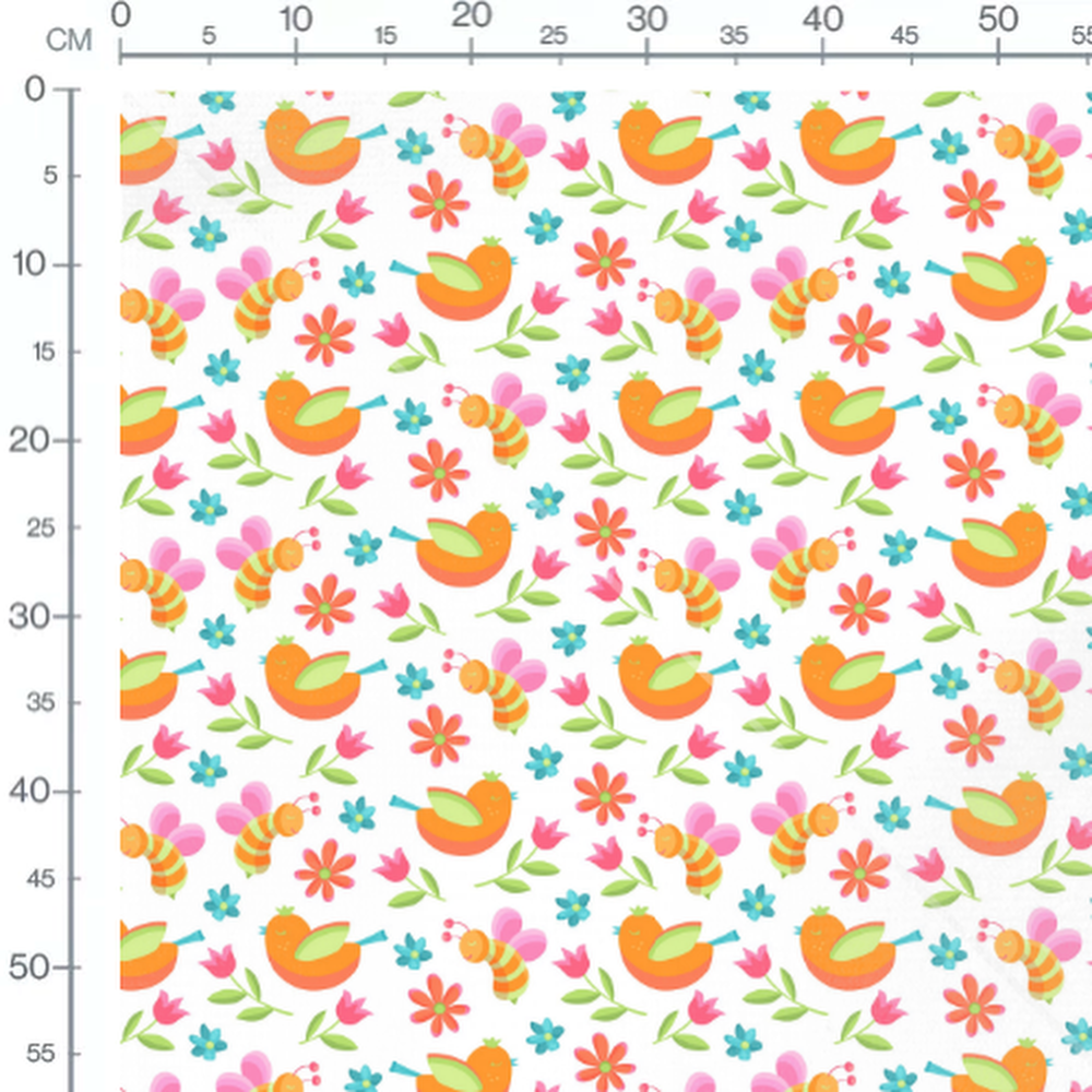 Tissu - Oiseaux orange et abeilles