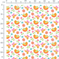 Tissu - Oiseaux orange et abeilles