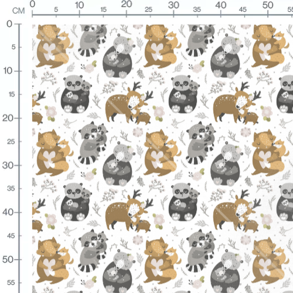 Tissu - Animaux affectueux sur blanc