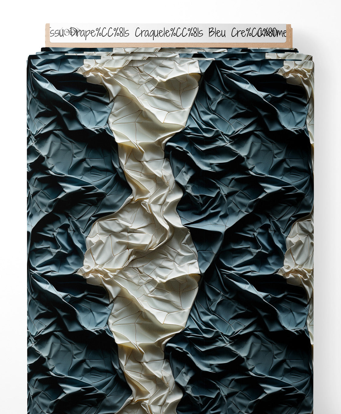 Tissu - Drapés Craquelés Bleu Crème