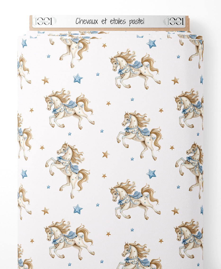 Tissu - Chevaux et étoiles pastel