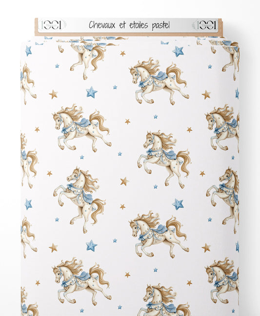 Tissu - Chevaux et étoiles pastel