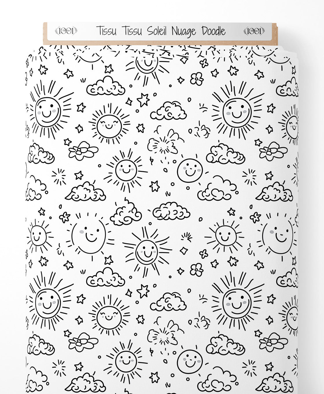 Tissu - Tissu Soleil Nuage Doodle