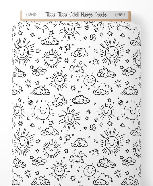 Tissu - Tissu Soleil Nuage Doodle