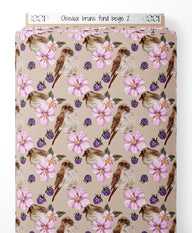 Tissu - Oiseaux bruns sur fond beige 2