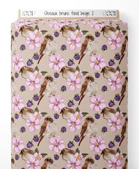 Tissu - Oiseaux bruns sur fond beige 2