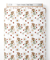 Tissu - Souris brunes sur fond blanc