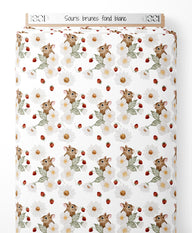 Tissu - Souris brunes sur fond blanc