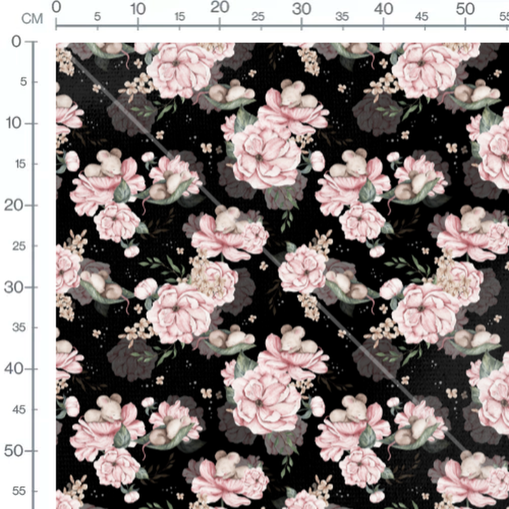 Tissu - Souris blanches sur fond noir