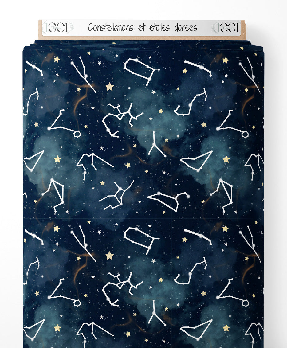 Tissu - Constellations et étoiles dorées