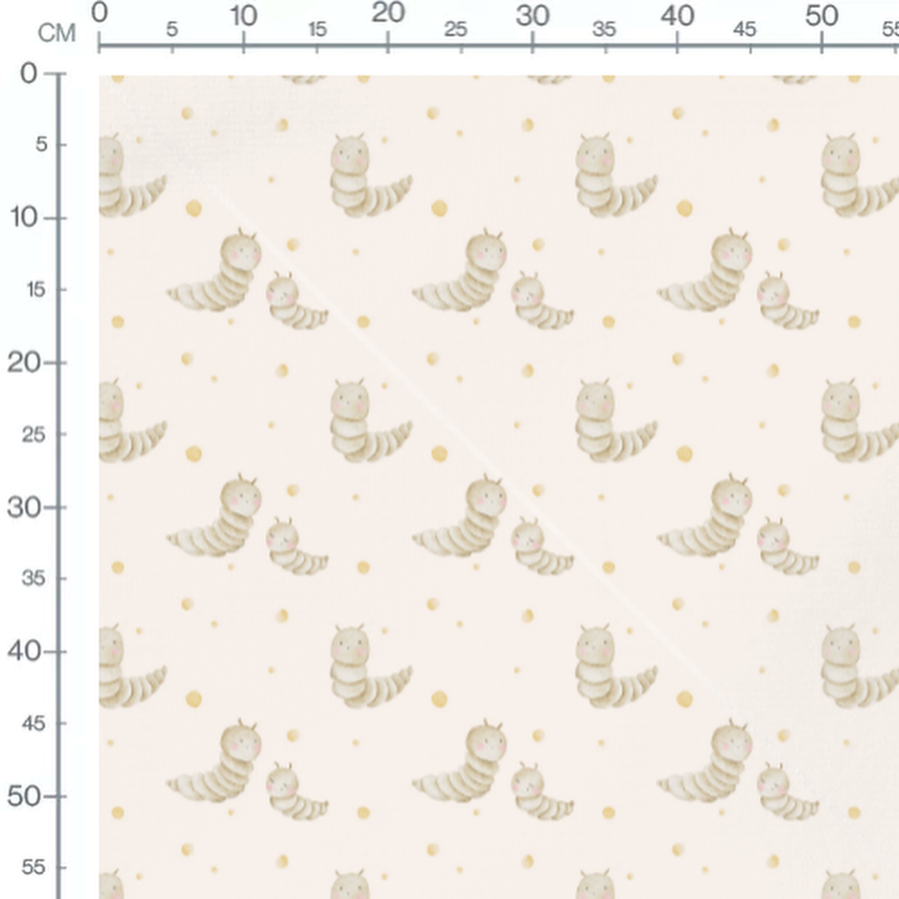 Tissu - Chenilles beige et pois jaunes