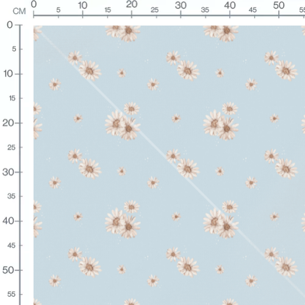 Tissu - Marguerites beige clair sur bleu