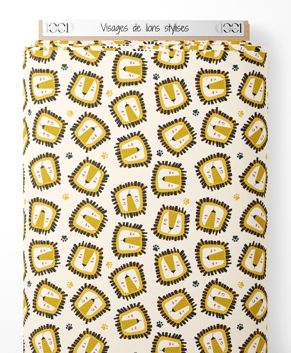 Tissu - Visages de lions stylisés