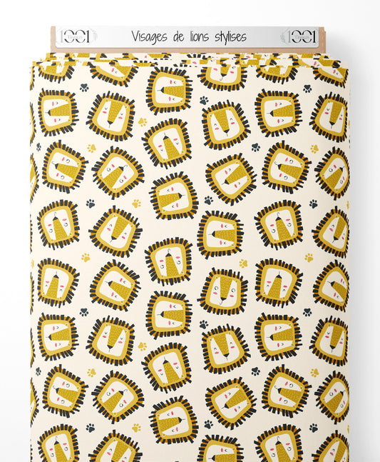 Tissu - Visages de lions stylisés