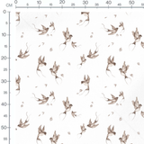 Tissu - Oiseaux marron sur fond blanc