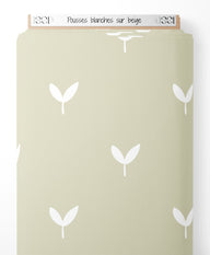 Tissu - Pousses blanches sur beige