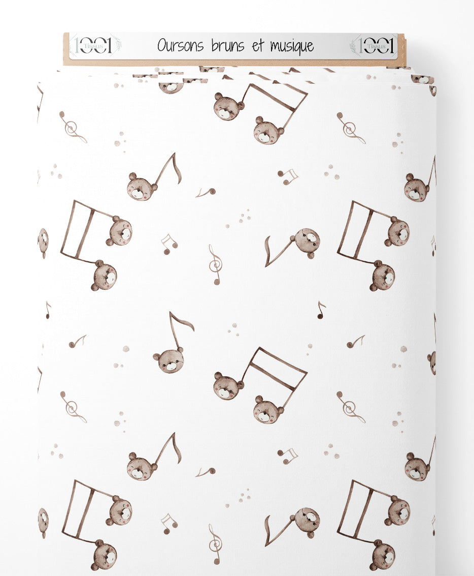 Tissu - Oursons bruns et musique