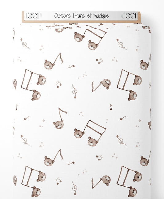 Tissu - Oursons bruns et musique