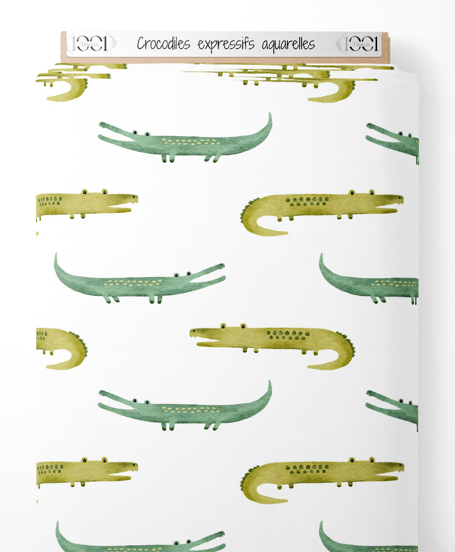 Tissu - Crocodiles expressifs aquarellés