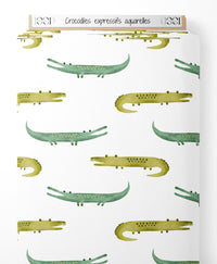 Tissu - Crocodiles expressifs aquarellés