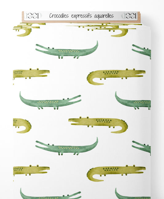 Tissu - Crocodiles expressifs aquarellés
