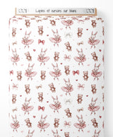 Tissu - Lapins et oursons sur blanc
