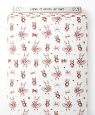 Tissu - Lapins et oursons sur blanc