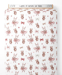 Tissu - Lapins et oursons sur blanc