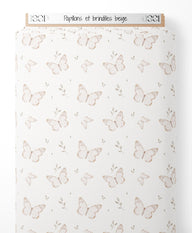 Tissu - Papillons et brindilles beige