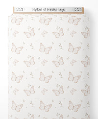 Tissu - Papillons et brindilles beige