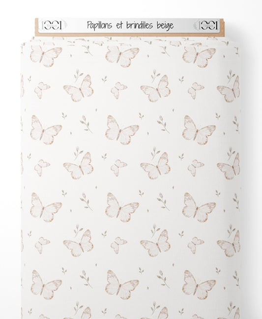 Tissu - Papillons et brindilles beige