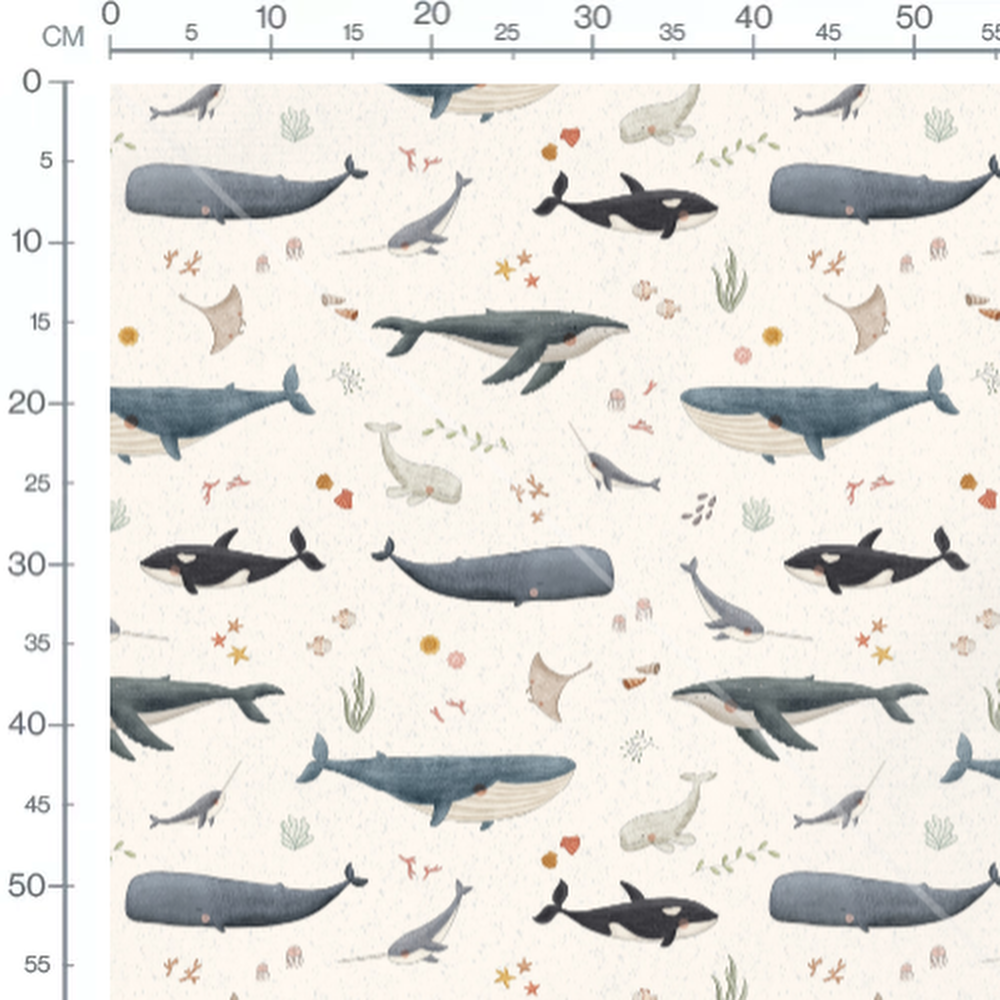 Tissu - Baleines et coraux colorés