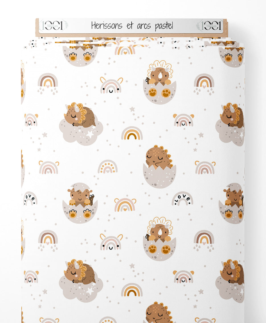 Tissu - Hérissons et arcs pastel