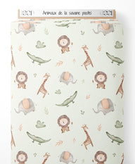 Tissu - Animaux de la savane pastel