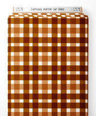 Tissu - Carreaux marron sur blanc