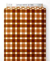 Tissu - Carreaux marron sur blanc