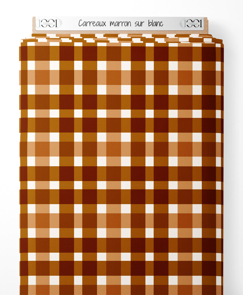 Tissu - Carreaux marron sur blanc