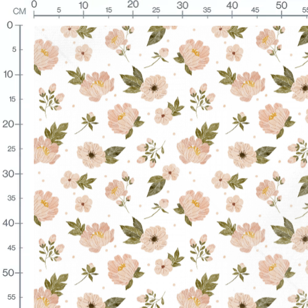 Tissu - Fleurs roses et points beiges