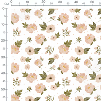 Tissu - Fleurs roses et points beiges